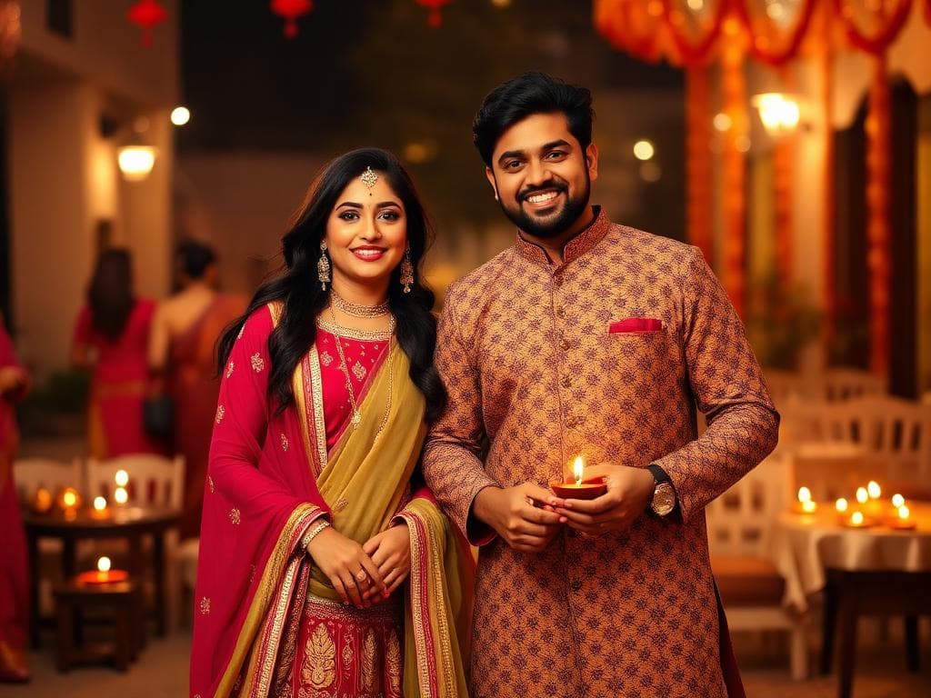 Couple ethnic wear styling for Diwali celebration
