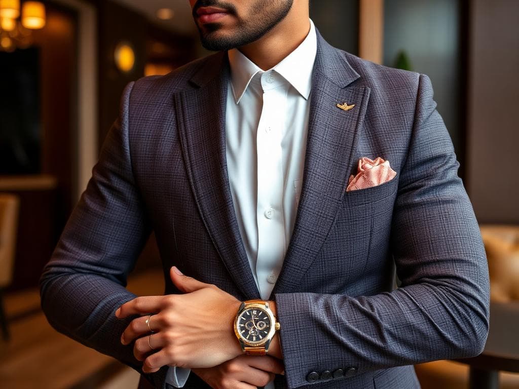 Bespoke luxury suit styling with premium accessories